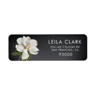 Magnolia Flower Dark Grey Floral Address Label Return Address Label