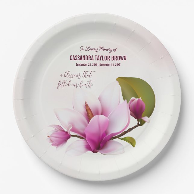 Magnolia Flower Funeral Favour Paper Plates (Front)