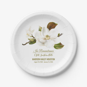 Magnolia Flower Funeral Memorial Paper Plate