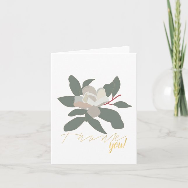 Magnolia Flower Leaves Thank You Card (Front)