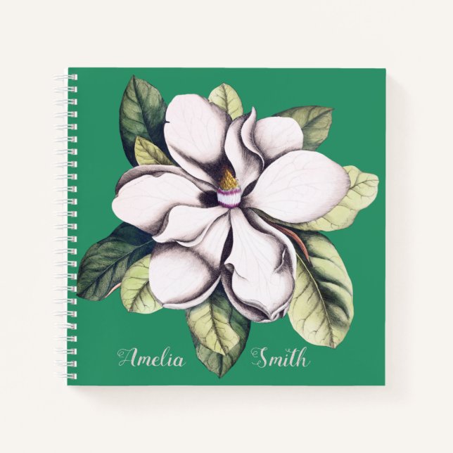 Magnolia Flower Monogram Name Notebook (Front)