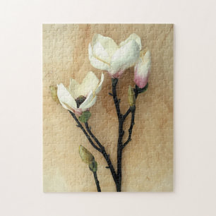 Magnolia flower on Parchment Modern Photography Jigsaw Puzzle