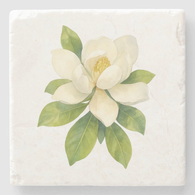 Magnolia Flower Painting Stone Coaster (Front)