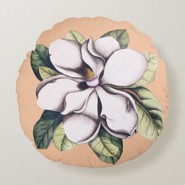 Magnolia Flower Round Cushion (Front)