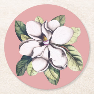 Magnolia Flower Round Paper Coaster