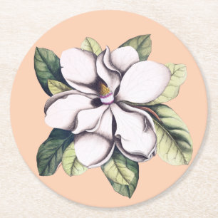 Magnolia Flower Round Paper Coaster