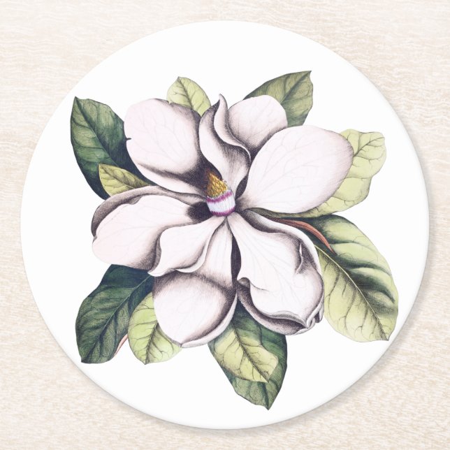 Magnolia Flower Round Paper Coaster (Front)