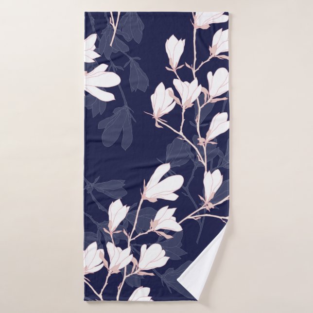 Magnolia flower seamless pattern with white flower bath towel (Bath Towel)