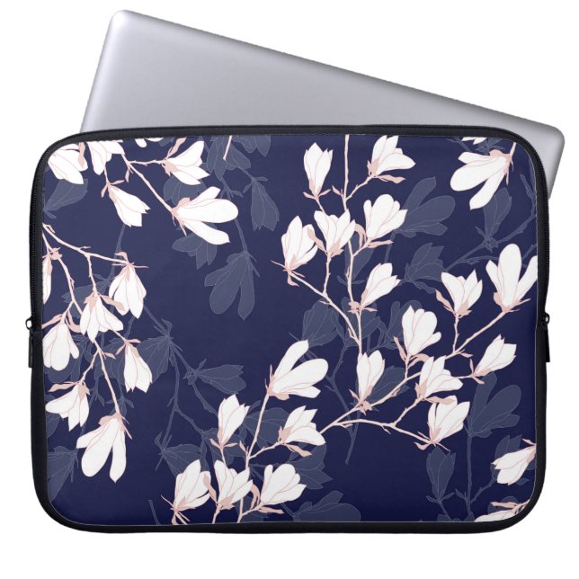 Magnolia flower seamless pattern with white flower laptop sleeve (Front)