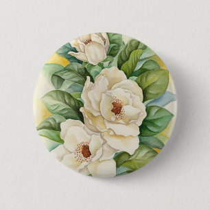 Magnolia Flower Watercolor Art - Multi 6 Cm Round Badge