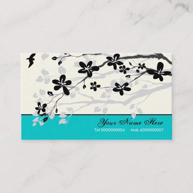 Magnolia flowers black grey turquoise floral business card (Front)