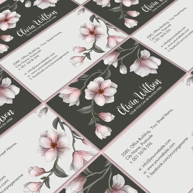 Magnolia Flowers Illustration Business Card (Creator Uploaded)