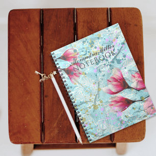 Magnolia Flowers On Vintage Crumpled Paper Custom Notebook