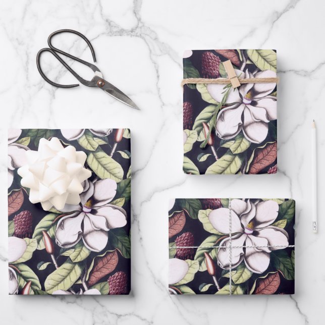 Magnolia Flowers Pattern Wrapping Paper Sheet (Front)
