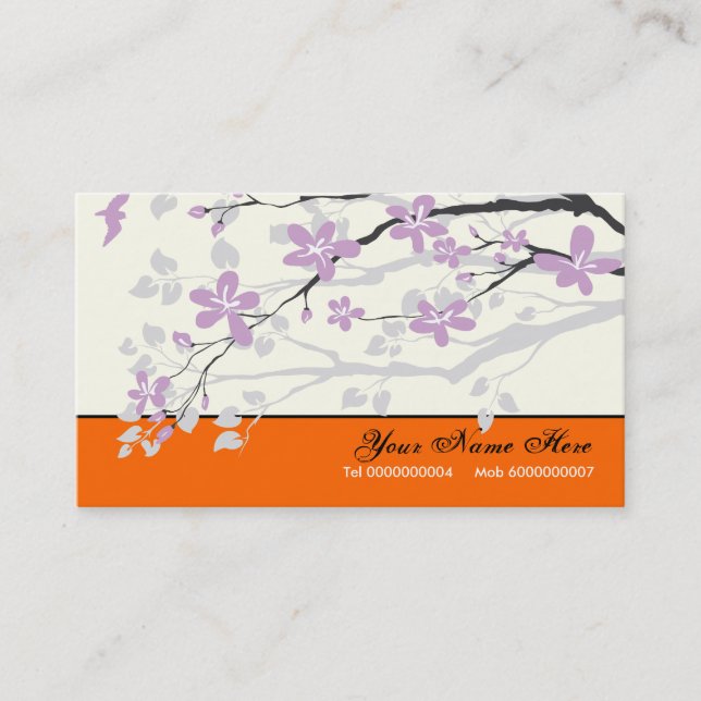 Magnolia flowers purple orange floral business card (Front)