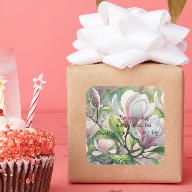 Magnolia Flowers & Quote	 Square Sticker (Party)