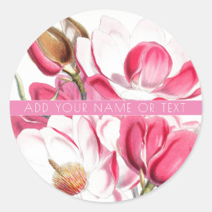 MAGNOLIA FLOWERS ROUND CUSTOM NAME STICKER