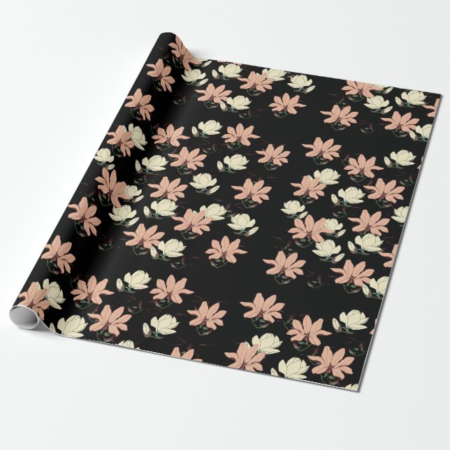 Magnolia Flowers Spring Personalised Wrapping Paper (Unrolled)