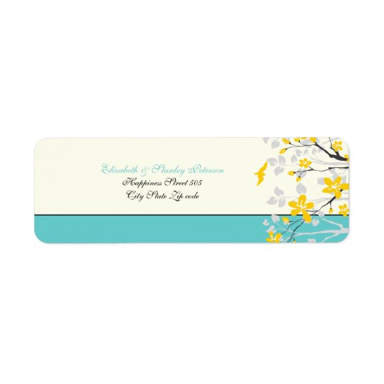 Magnolia flowers yellow turquoise wedding label return address label