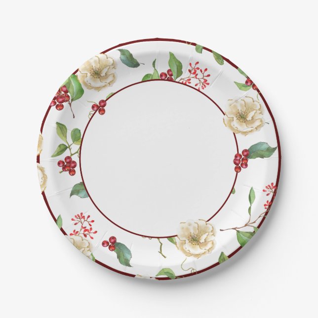 Magnolia, Foliage and Berries Paper Plate (Front)