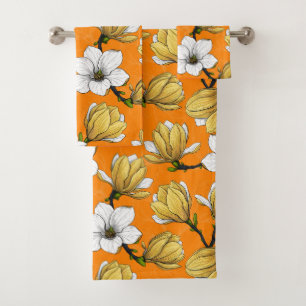 Magnolia garden in yellow bath towel set