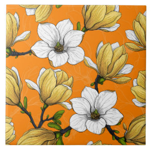 Magnolia garden in yellow ceramic tile