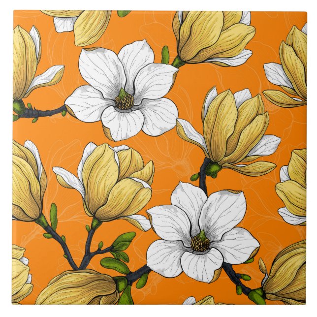 Magnolia garden in yellow ceramic tile (Front)