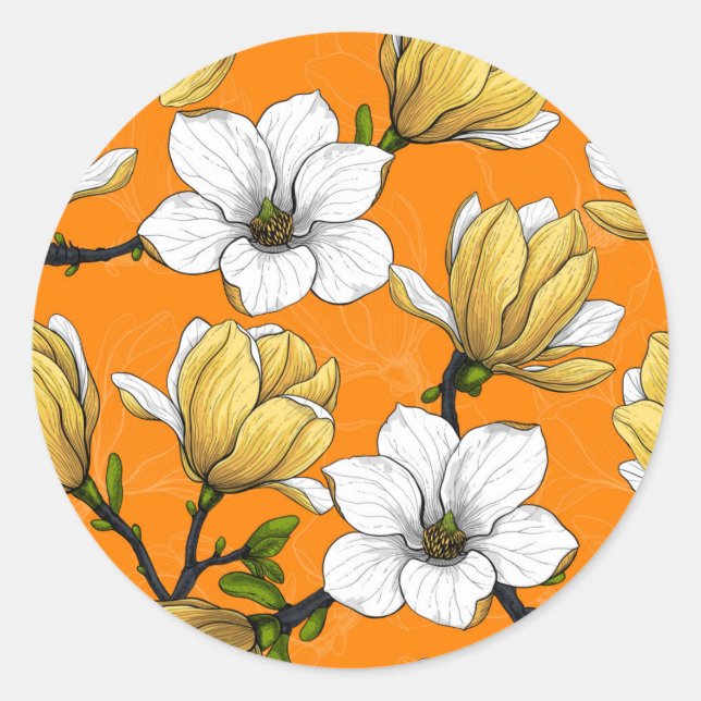 Magnolia garden in yellow classic round sticker (Front)