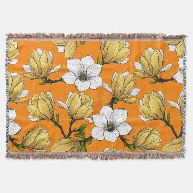 Magnolia garden in yellow throw blanket (Front)
