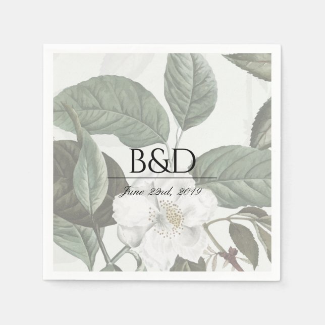 Magnolia Garden Wedding Monogram Cocktail Napkins (Front)