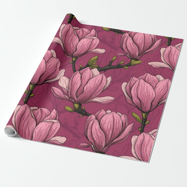 Magnolia garden wrapping paper (Unrolled)