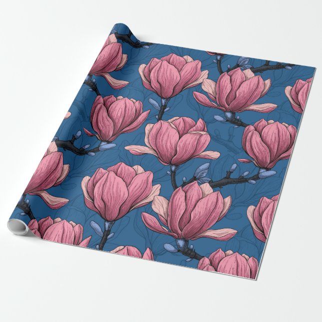 Magnolia garden wrapping paper (Unrolled)