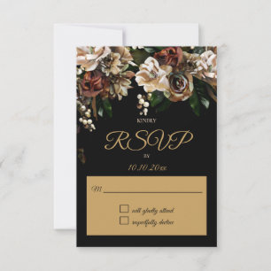 Magnolia Gold and Black Floral RSVP Card
