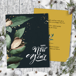 Magnolia Gold Confetti    Happy New Year Flat Holiday Card