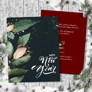 Magnolia Gold Confetti    Happy New Year Flat Holiday Card