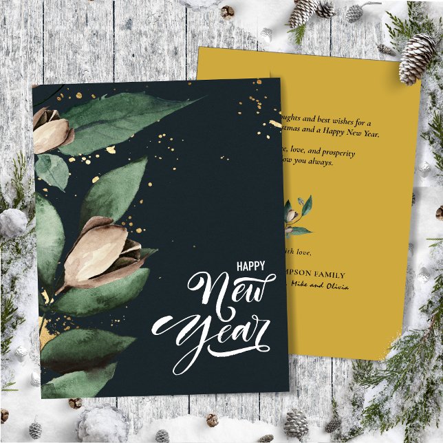 Magnolia Gold Confetti  | Happy New Year Flat Holiday Card (Creator Uploaded)