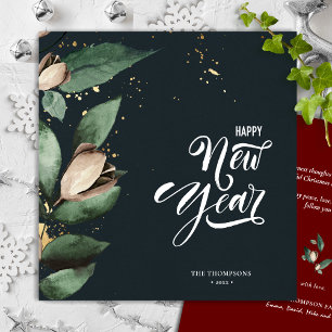 Magnolia Gold Confetti    Happy New Year Square Holiday Card