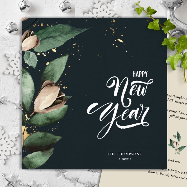 Magnolia Gold Confetti  | Happy New Year Square Holiday Card (Creator Uploaded)