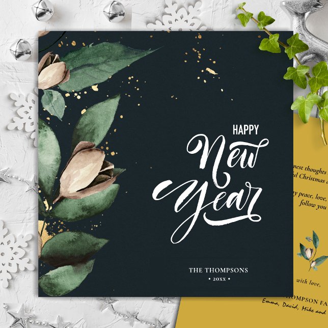 Magnolia Gold Confetti  | Happy New Year Square Holiday Card (Creator Uploaded)