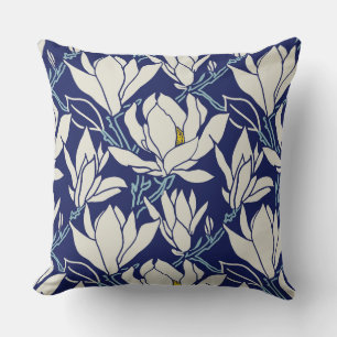 Magnolia graphic in indigo pattern cushion