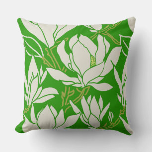 Magnolia graphic in kelly green pattern cushion