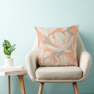 Magnolia graphic in peach pattern cushion