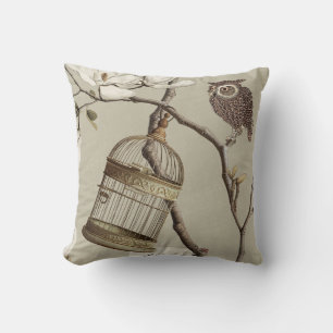 Magnolia Grove with Owls 01 Ecru Beige Cushion