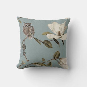 Magnolia Grove with Owls 02 Duck egg blue Cushion