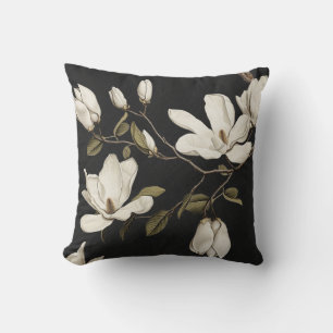 Magnolia Grove with Owls 04 Black White Olive Cushion