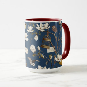 Magnolia Grove with Owls in Marine Blue Mug