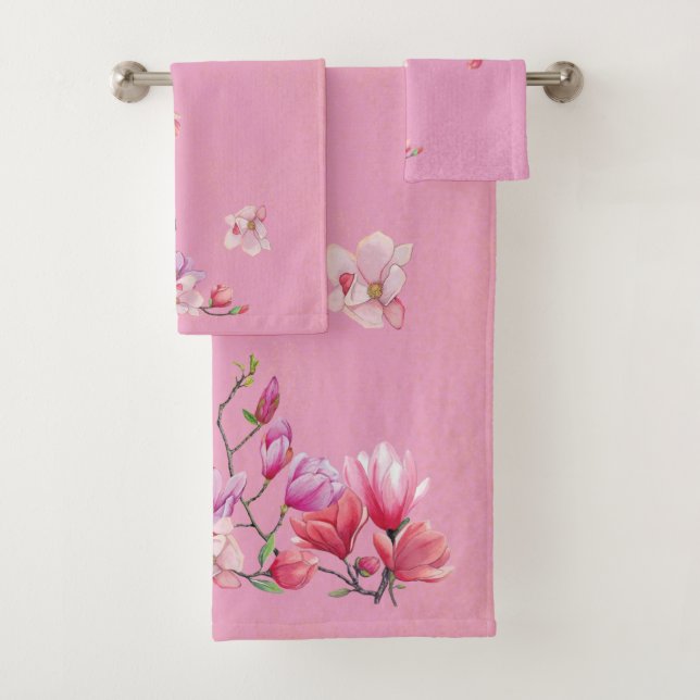 Magnolia In Decorative Classic Art On Kobi Colour Bath Towel Set (Insitu)