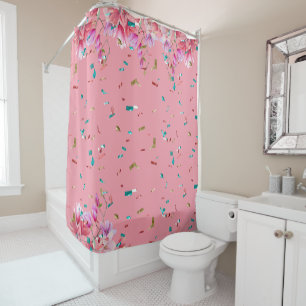 Magnolia in Watercolor On Pink-Lavender & Confetti Shower Curtain