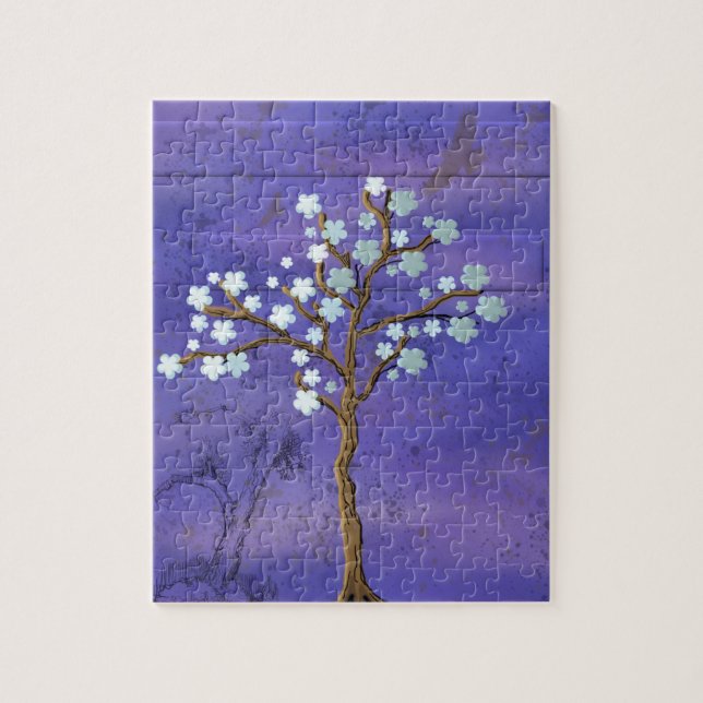 Magnolia Inspired Tree with Blue Background Jigsaw Puzzle (Vertical)