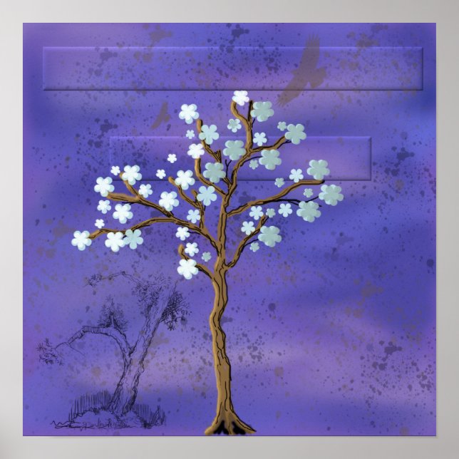 Magnolia Inspired Tree with Blue Background Poster (Front)